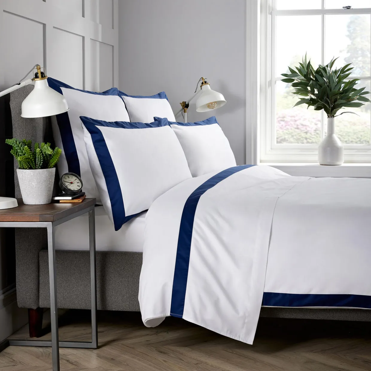 400 Thread Count Banded Duvet Set Navy