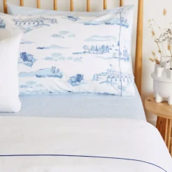 300 Thread Count Blue Rolenio Percale Flat Sheet