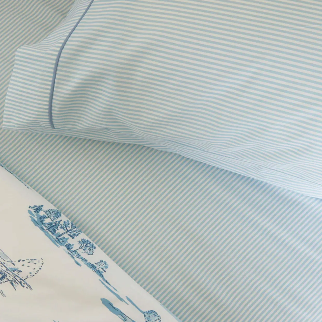 300 Thread Count Blue Ticking Fitted Sheet