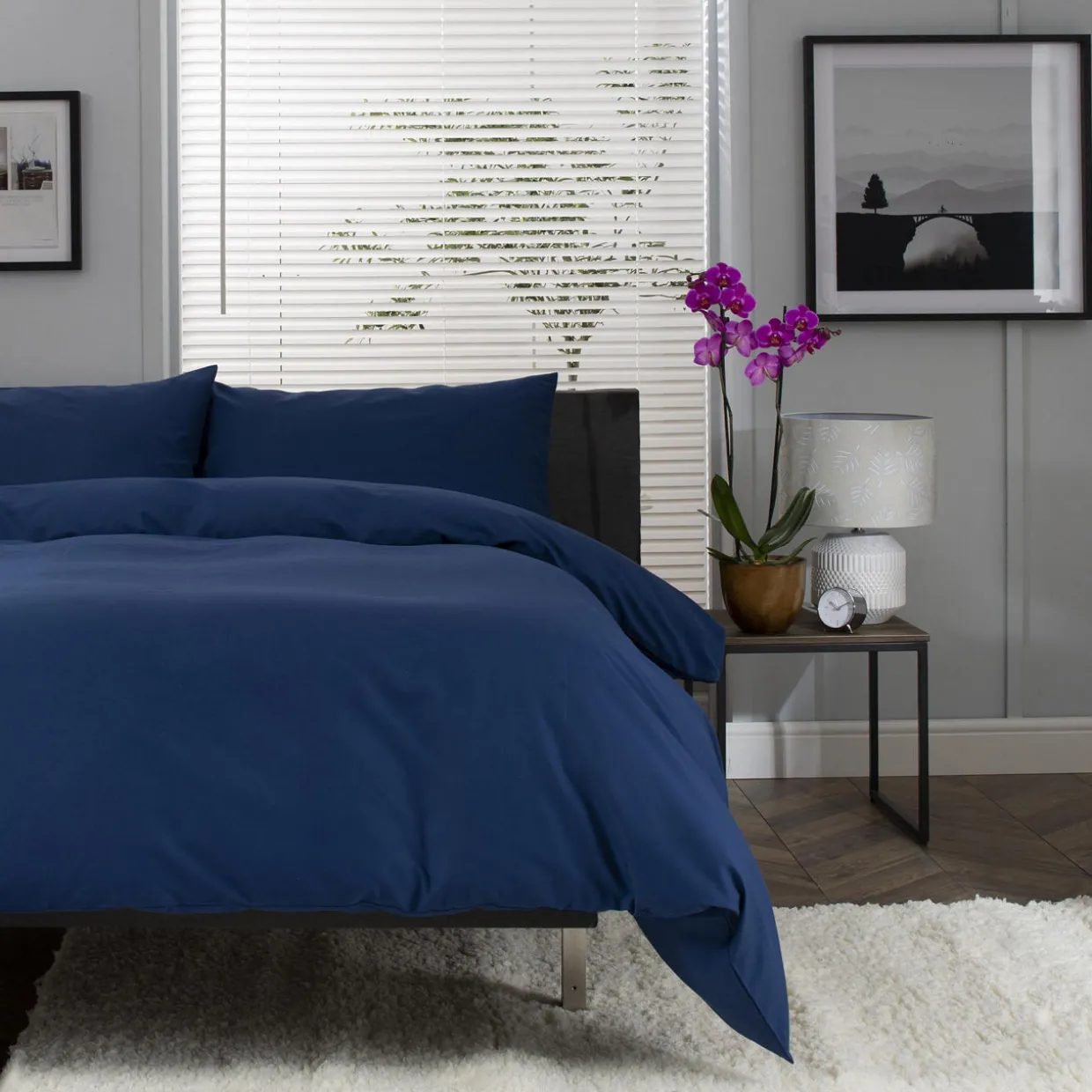 200 Thread Count Cotton Percale Duvet Set Navy