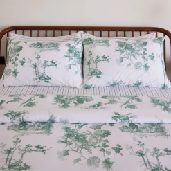 300 Thread Count Green Toile Standard Pillowcase Set