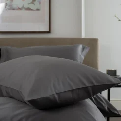 400 Thread Count Sateen Housewife Pillowcase Pair Dark Grey