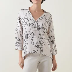 Abstract Face Print Blouse