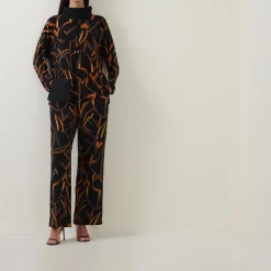 Abstract Print Straight Leg Trousers