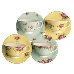 Archive Rose Teacups & Saucers (Set of 4)