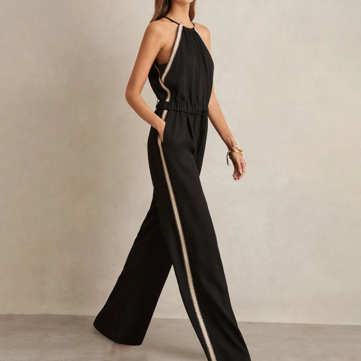 Auden Halterneck Stitched Stripe Jumpsuit