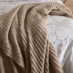 Beige Knitted Ribbed Bed Blanket