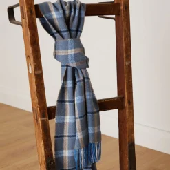 Blue & Mink Check Lambswool Scarf