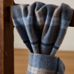 Blue & Mink Check Lambswool Scarf