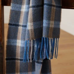 Blue & Mink Check Lambswool Scarf