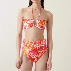 Border Pareo Tie-Fastening Floral Bikini Top