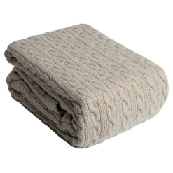 Cable Knit Beige Merino Bed Blanket
