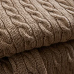 Cable Knit Beige Merino Bed Blanket