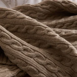 Cable Knit Beige Merino Bed Blanket