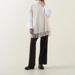 Cable Knit Fringed Cape