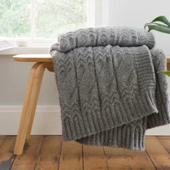 Cable Knit Throw Grey