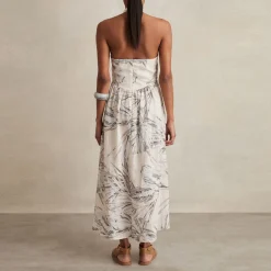 Carla Palm-Print Linen Dress