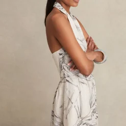 Carla Palm-Print Linen Dress