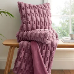 Carved Faux Fur Cushion Pink