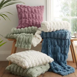 Carved Faux Fur Cushion Pink