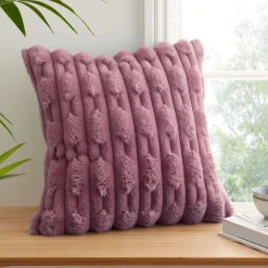 Carved Faux Fur Cushion Pink