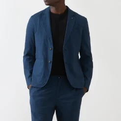 Check Seersucker Single-Breasted Blazer