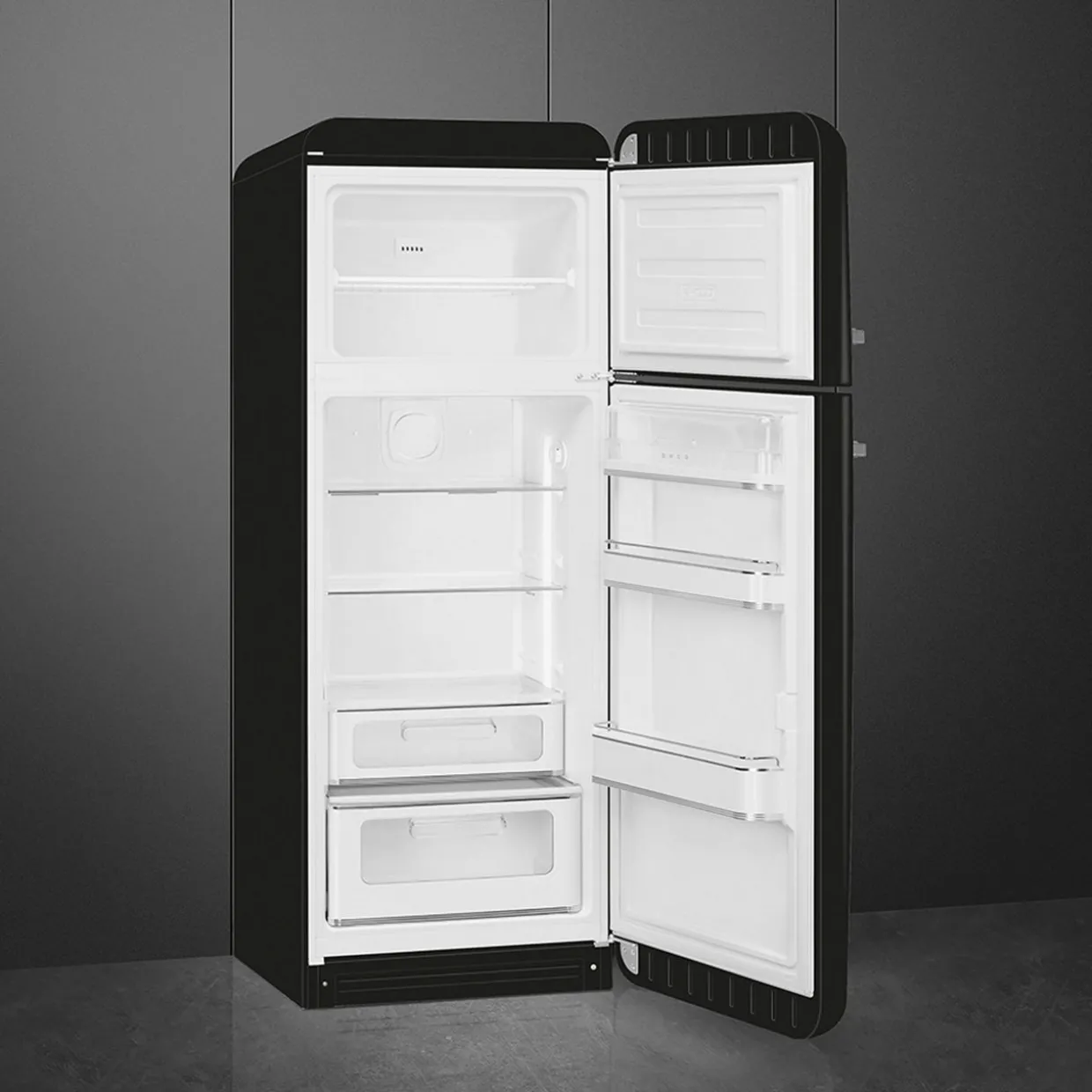 60cm 50s Style Right Hand Hinge Fridge Freezer Black