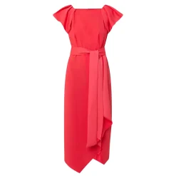 Della Puff-Sleeve Belted Asymmetric Dress