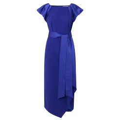 Della Puff-Sleeve Belted Asymmetric Dress