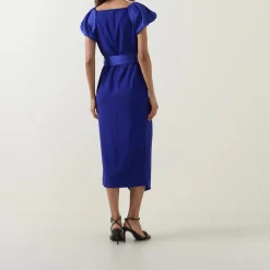 Della Puff-Sleeve Belted Asymmetric Dress