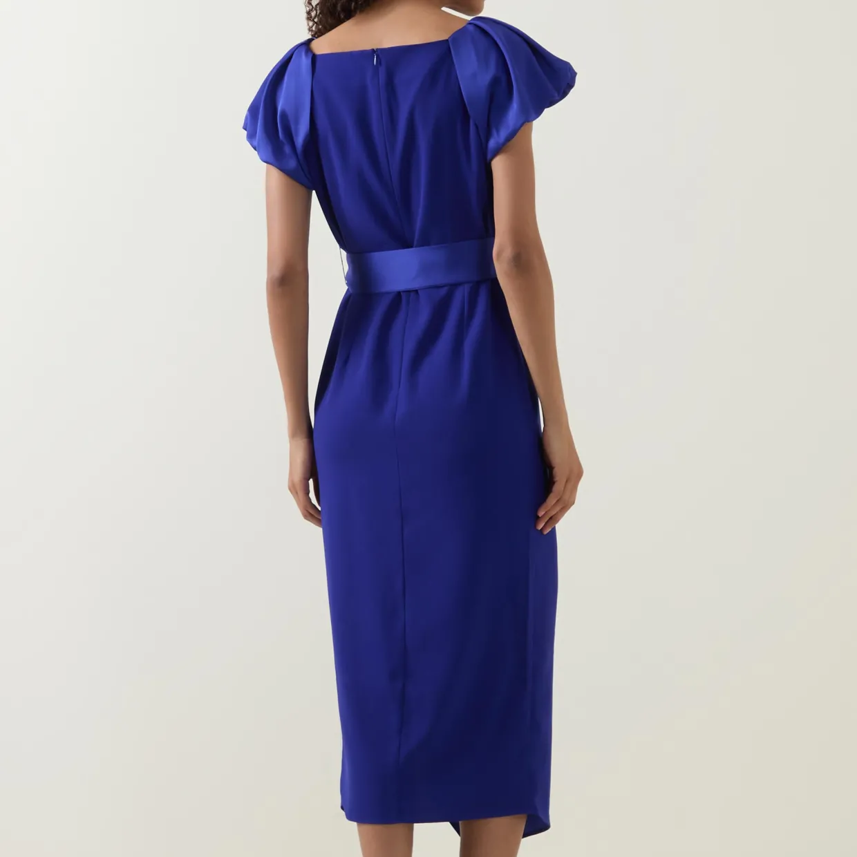 Della Puff-Sleeve Belted Asymmetric Dress