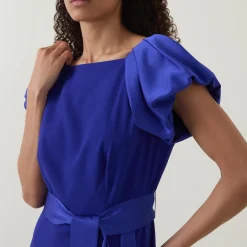 Della Puff-Sleeve Belted Asymmetric Dress