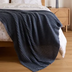 Denim Knitted Ribbed Bed Blanket