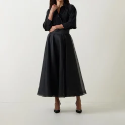 Edie High-Rise Organza Flared Skirt