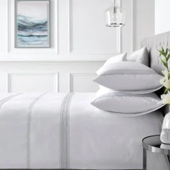 Embroidered Bands Duvet Set White