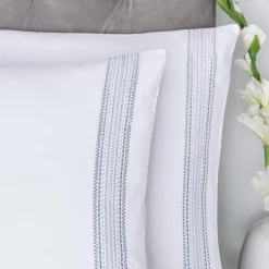 Embroidered Bands Duvet Set White