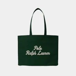 Embroidered Script Logo Canvas Tote Bag