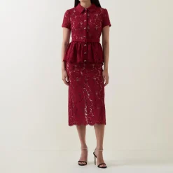 Floral Lace Peplum Pencil Dress