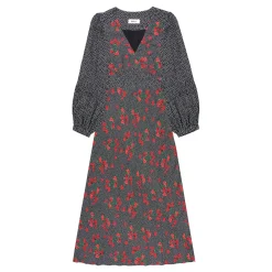 Floral Polka Dot Flared Dress