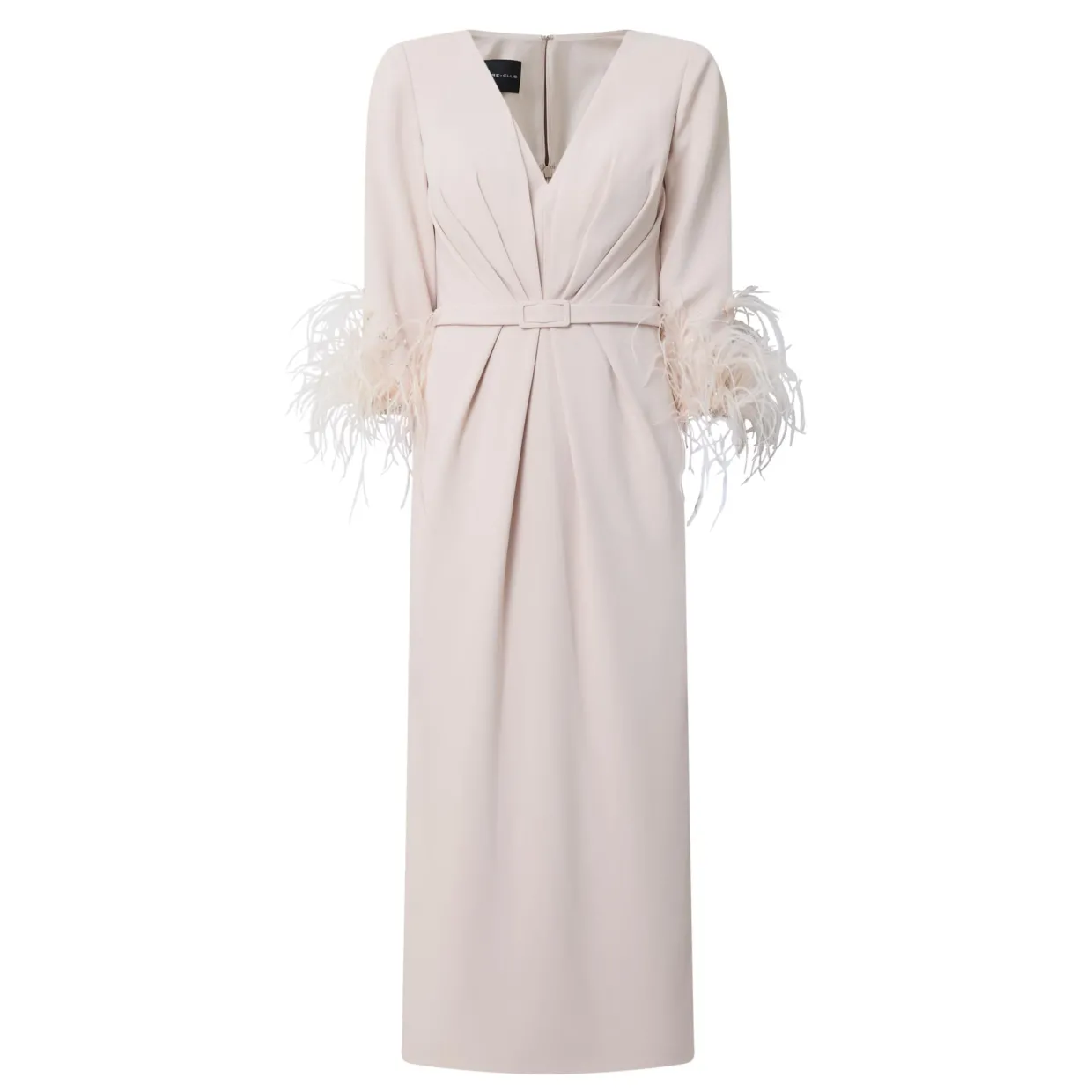 Gathered Feather-Trim Dress
