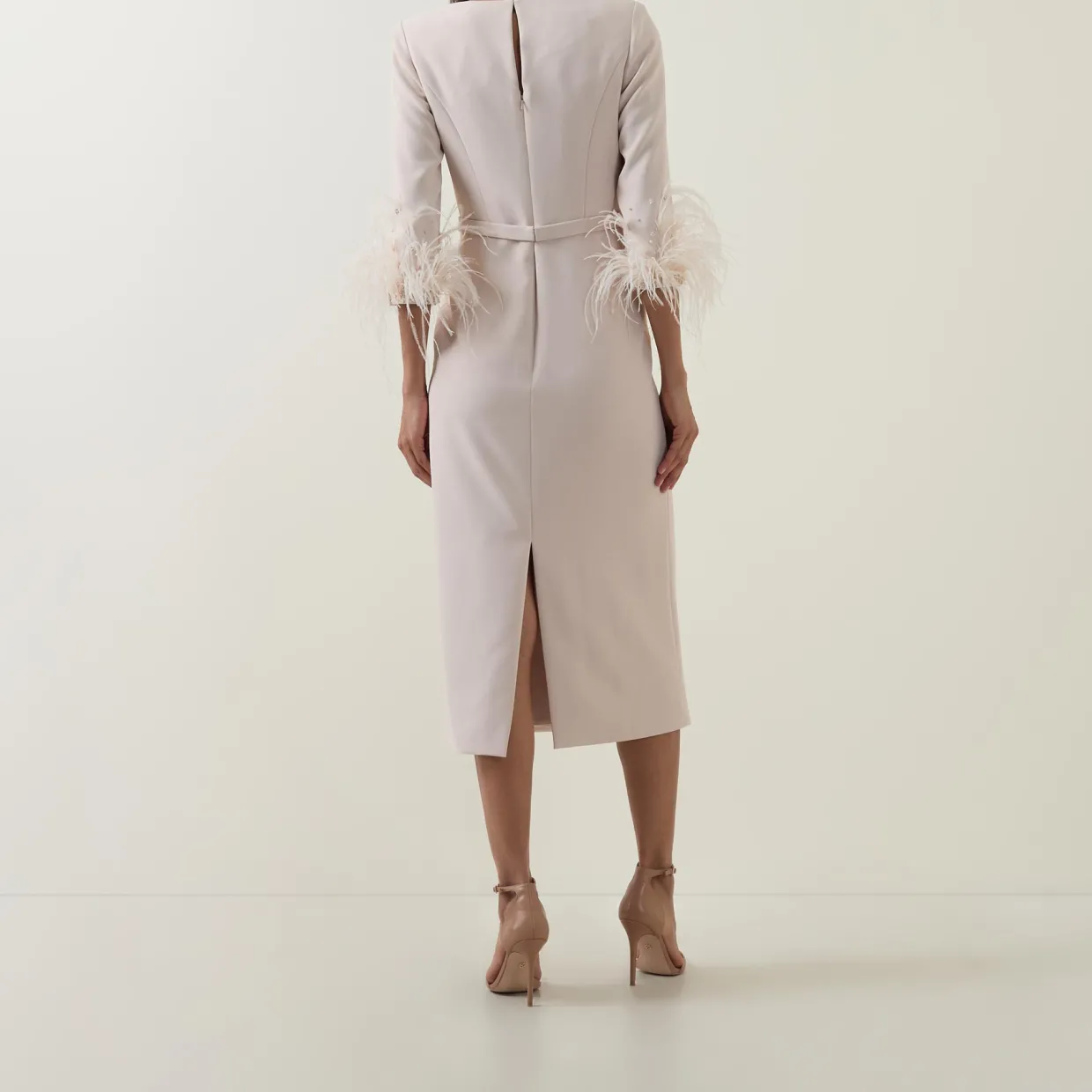 Gathered Feather-Trim Dress