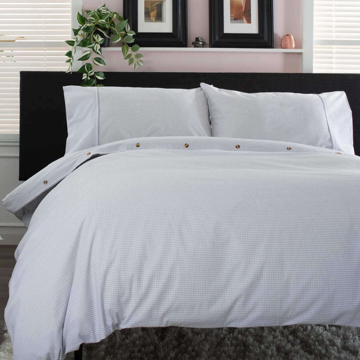 Gingham Duvet Set Grey/White