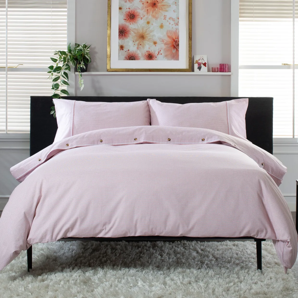 Gingham Duvet Set Rose/White