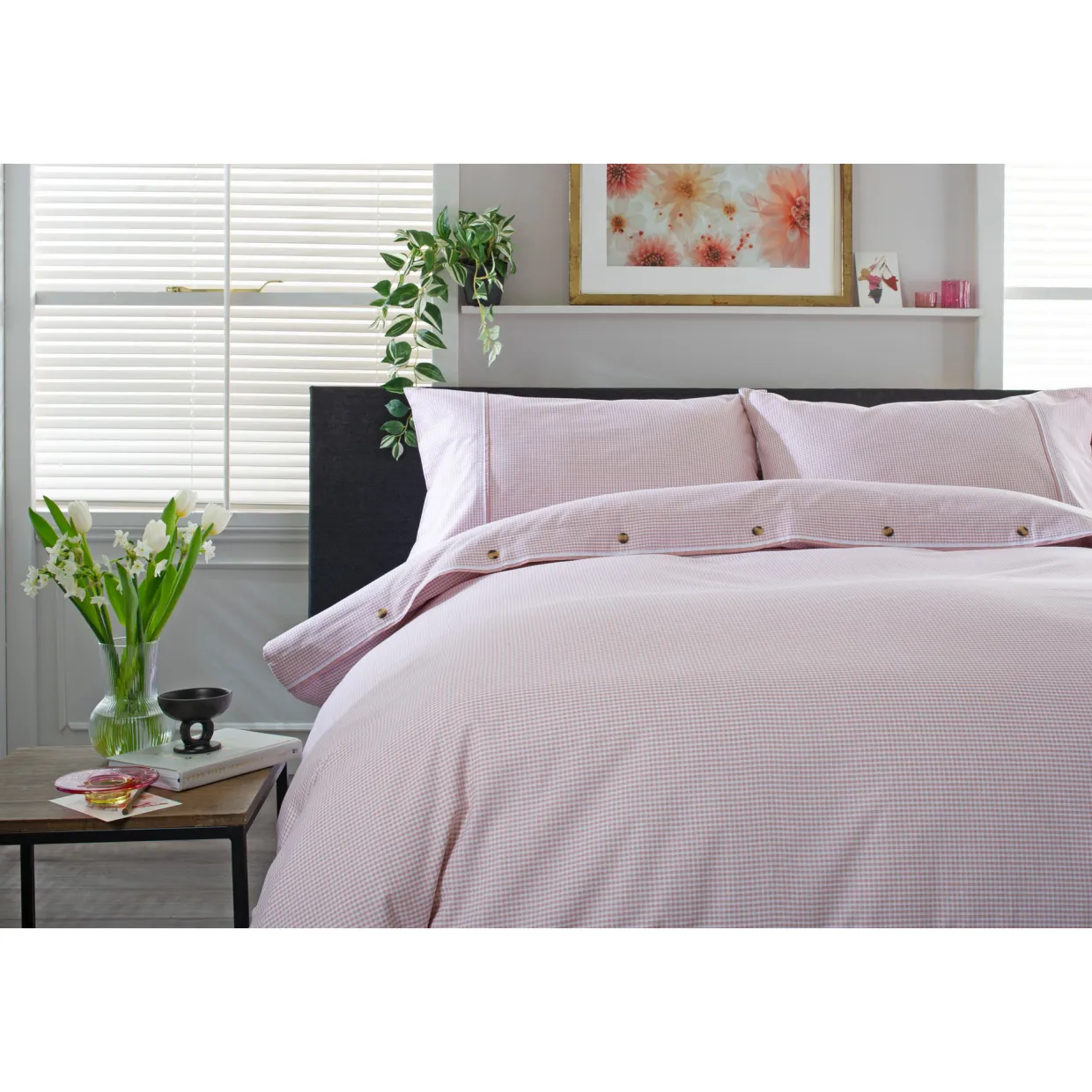 Gingham Duvet Set Rose/White