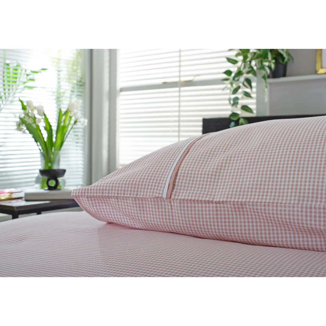 Gingham Duvet Set Rose/White