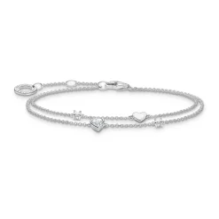 Hearts and White Stones Silver Bracelet