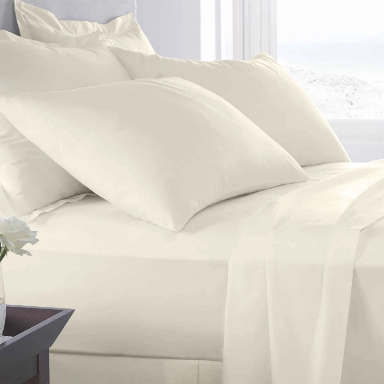Hotel 400 Thread Count Egyptian Cotton Sateen Oxford Pillowcase Pair Ivory