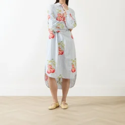 Ihortland Stripe Embroidered Shirt Dress