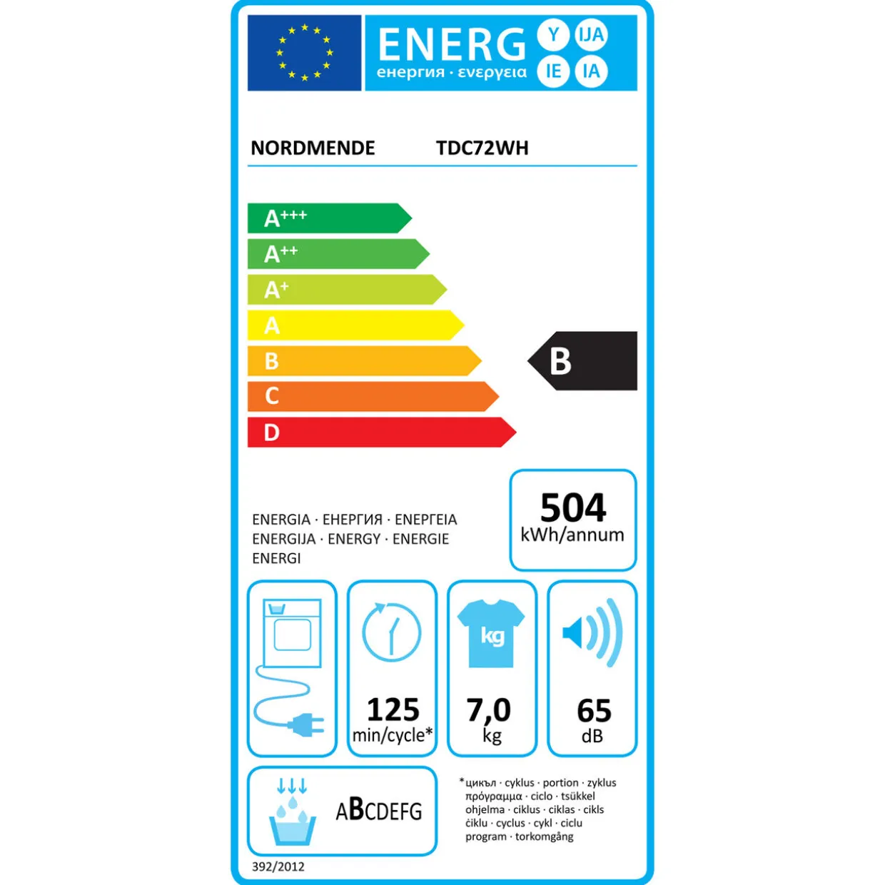 7kg White Condenser Tumble Dryer
