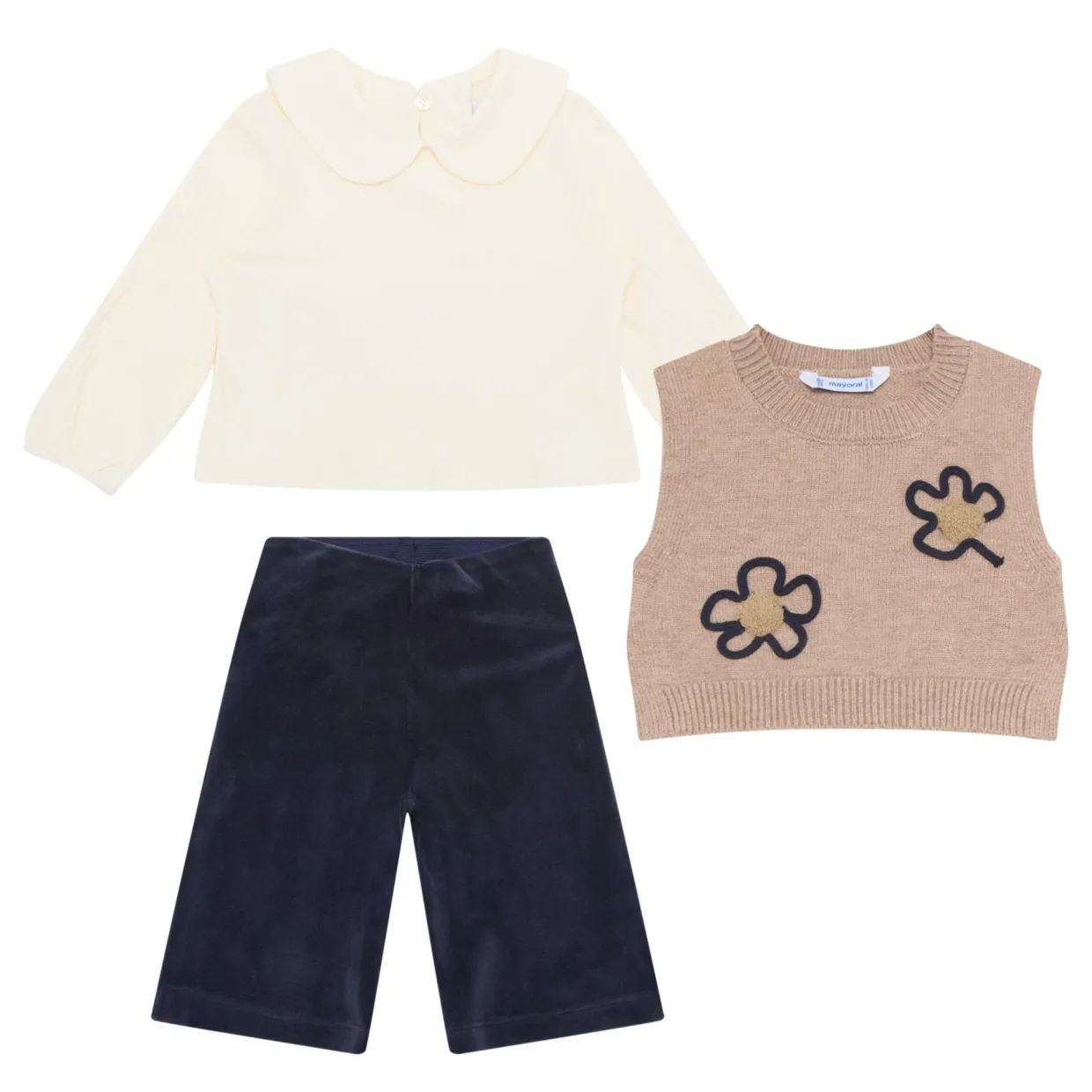 Knitted Sweater, Top & Velour Trousers Three-Piece Set